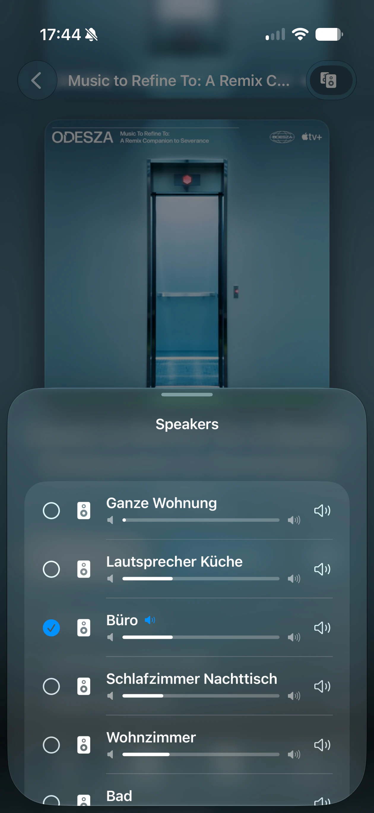 Klanghaus speaker selection showing rooms throughout the home