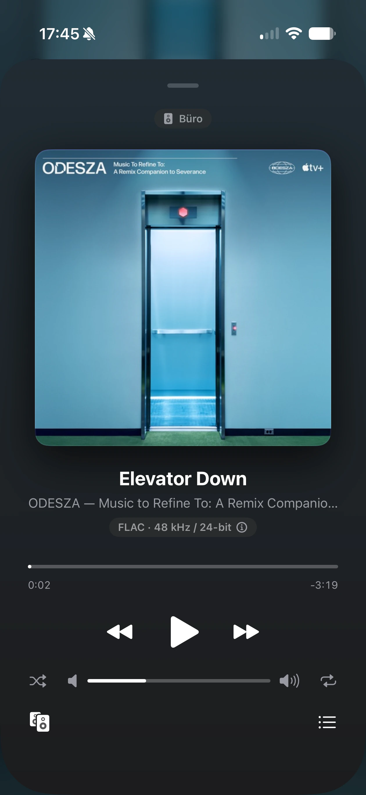Klanghaus player showing Elevator Down by ODESZA in lossless quality